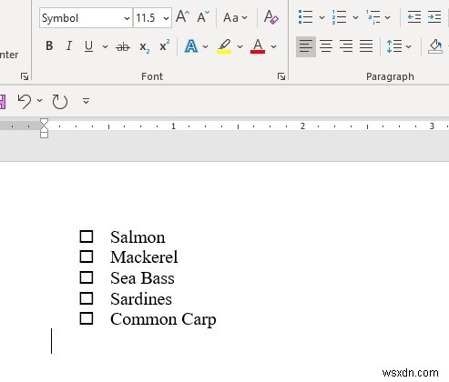 Microsoft Word에서 체크 표시와 사각형 글머리 기호 추가하는 방법