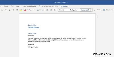 Microsoft Word 365에서 오디오를 텍스트로 변환(전사)하는 방법