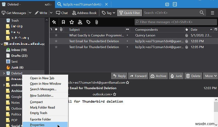 Thunderbird 휴지통 폴더에서 삭제된 이메일 검색하는 방법