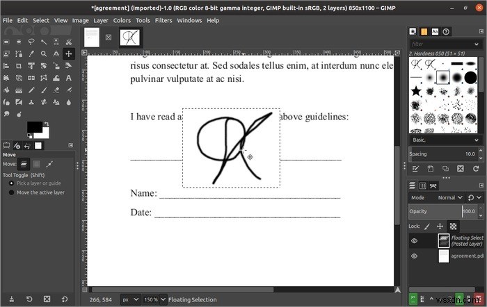 GIMP로 PDF 문서에 디지털 서명하는 방법