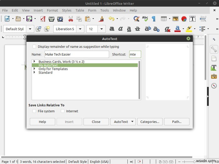 LibreOffice Writer에서 나만의 상용구(AutoText) 템플릿 만드는 방법