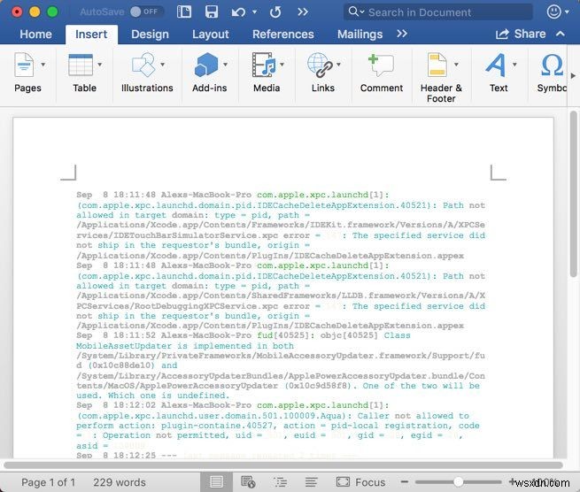 Microsoft Word에 색상이 적용된 터미널 코드 삽입하는 방법