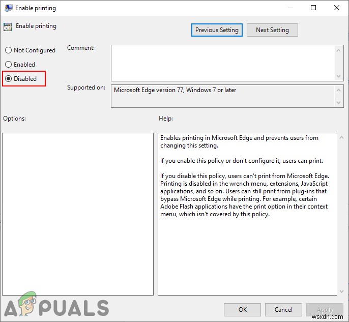 Windows 10 Microsoft Edge에서 인쇄 기능 비활성화하는 방법