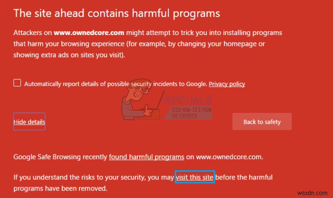 수정: Chrome 앞으로 사이트에 유해한 프로그램이 포함되어 있습니다 오류 해결 방법