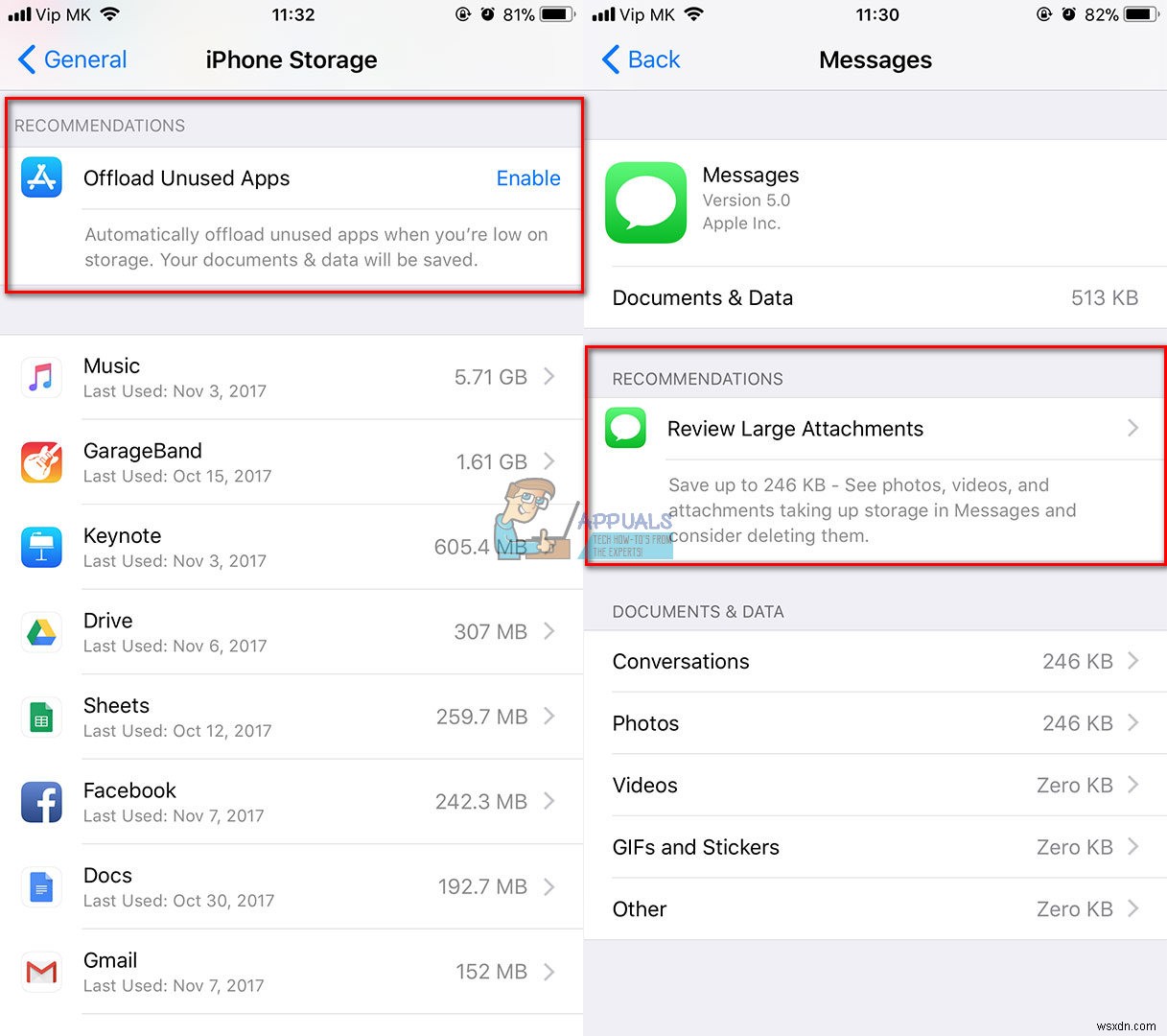 iOS 11 아이폰에서 문서 및 데이터 삭제하는 방법 – 대화는 그대로 두고 저장 공간 확보하기