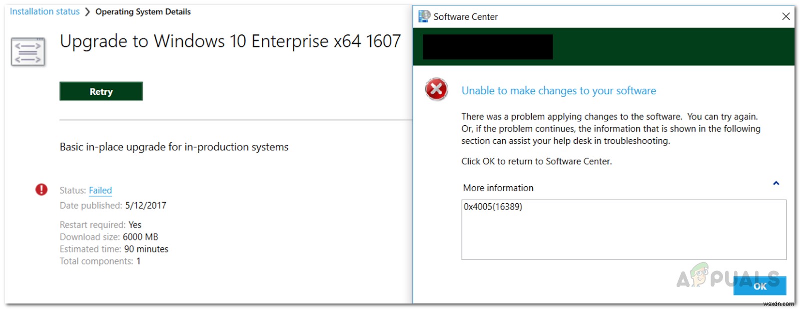 Windows 10 업그레이드 중 0x4005(16389) 오류 해결 방법