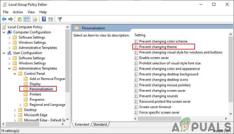Windows 10에서 사용자의 테마 변경을 차단하는 방법
