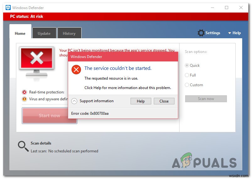 Windows Defender 오류 0x800700AA 해결 방법 – 서비스를 시작할 수 없습니다