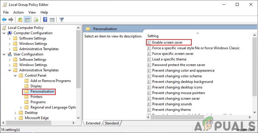 Windows 10에서 표준 사용자의 화면 보호기를 비활성화하는 방법