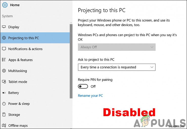Windows 10에서 이 PC에 투영 기능을 활성화 또는 비활성화하는 방법