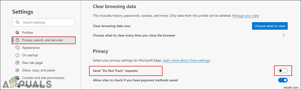 Microsoft Edge에서 추적 금지(Do Not Track) 요청 보내기 설정하는 방법