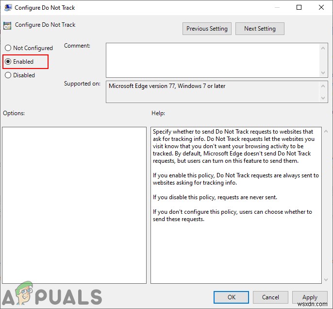 Microsoft Edge에서 추적 금지(Do Not Track) 요청 보내기 설정하는 방법