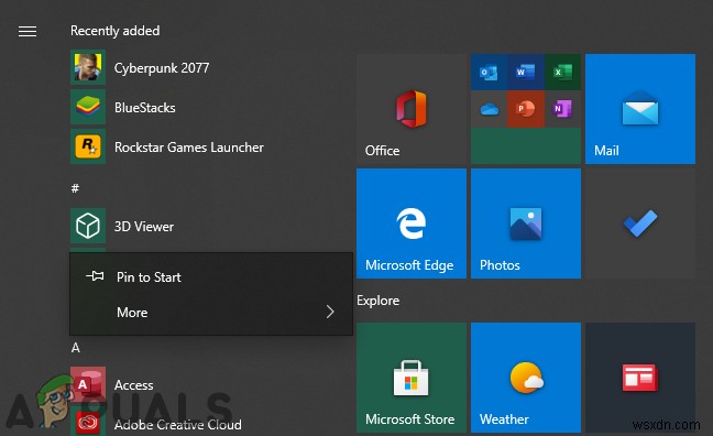 Windows 10 시작 메뉴에서 사용자가 앱을 제거하지 못하도록 차단하는 방법
