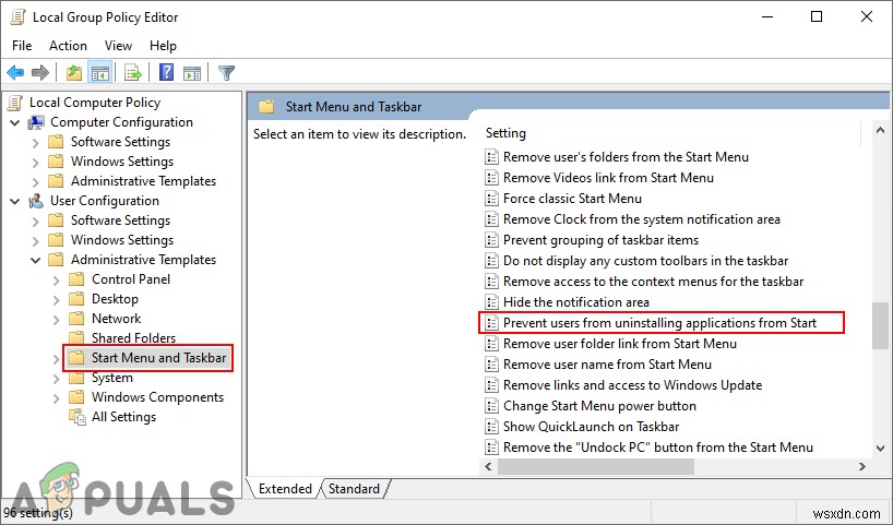 Windows 10 시작 메뉴에서 사용자가 앱을 제거하지 못하도록 차단하는 방법