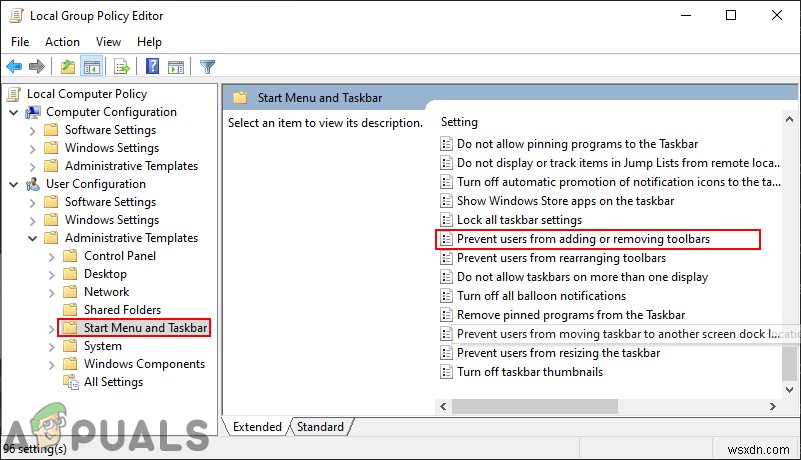 Windows 10에서 사용자가 작업 표시줄 도구 모음을 추가·제거하지 못하도록 차단하는 방법