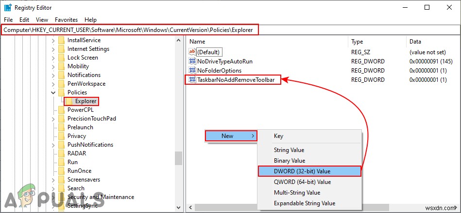 Windows 10에서 사용자가 작업 표시줄 도구 모음을 추가·제거하지 못하도록 차단하는 방법