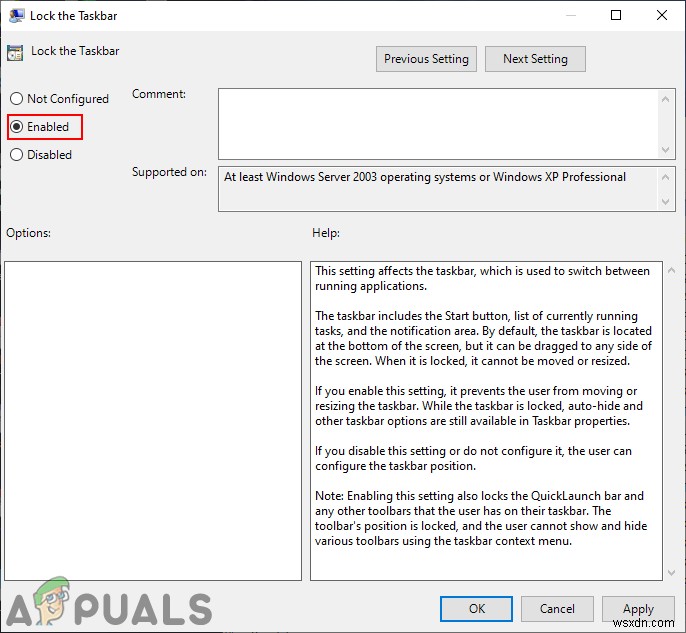 Windows 10에서  작업 표시줄 잠금  비활성화하는 방법