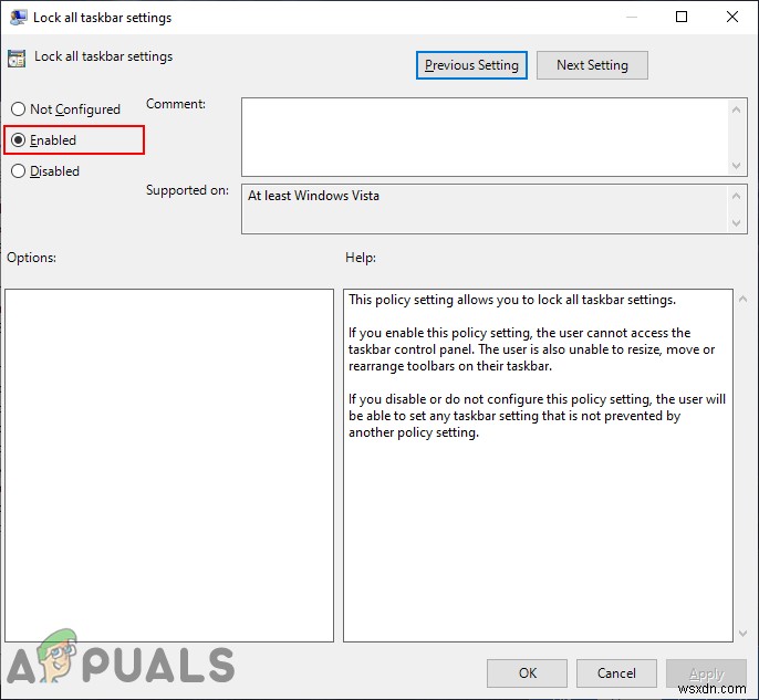 Windows 10에서 작업 표시줄 설정을 비활성화하는 방법