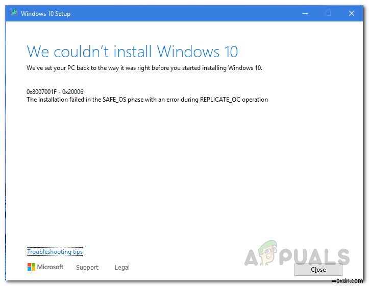 SAFE_OS 단계 REPLICATE_OC 작업 중 발생하는 Windows 10 설치 오류 해결 방법