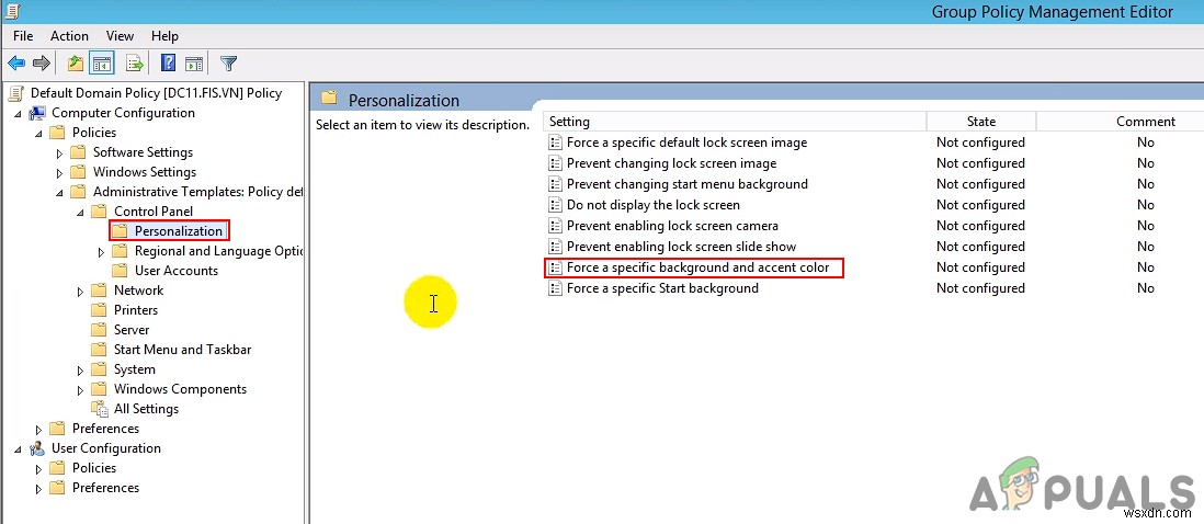 Windows Server 2012 R2에서 배경 및 강조 색상을 지정하고 고정하는 방법