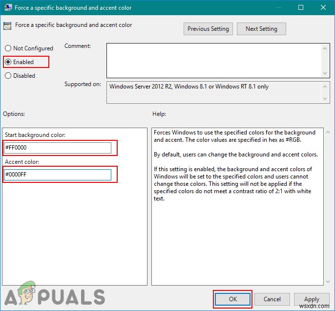 Windows Server 2012 R2에서 배경 및 강조 색상을 지정하고 고정하는 방법