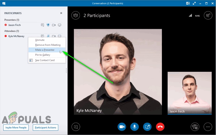 비즈니스용 Skype(Skype for Business) 화상 회의에서 발표자 지정하는 방법