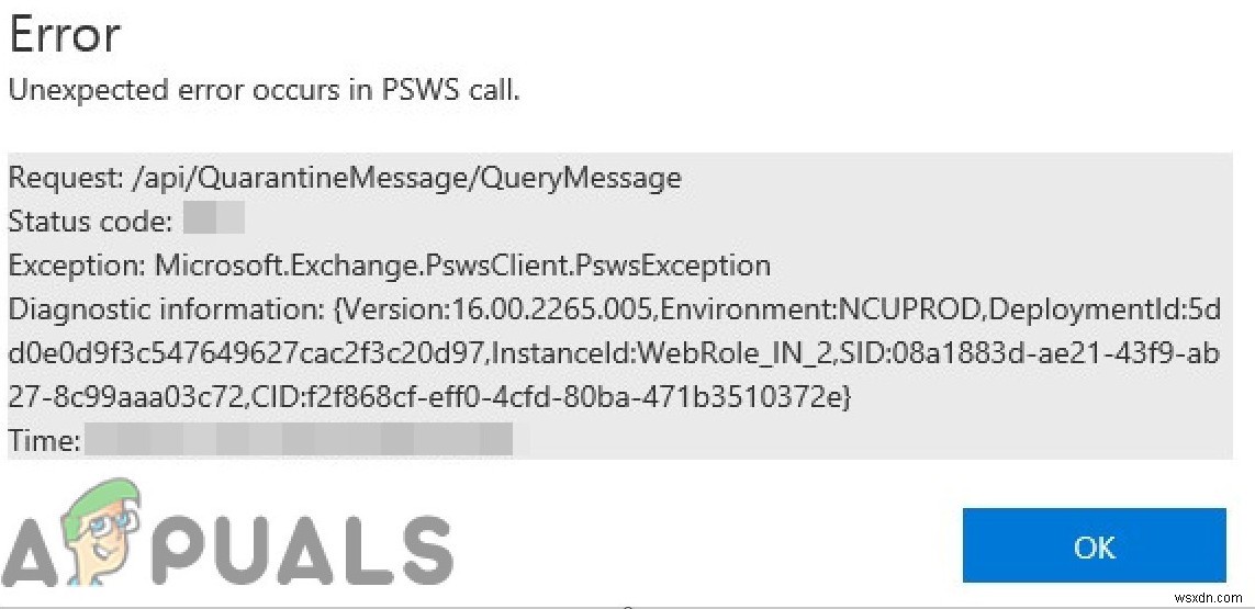 Office 365 PSWS 호출에서 예기치 않은 오류 발생 원인과 해결 방법