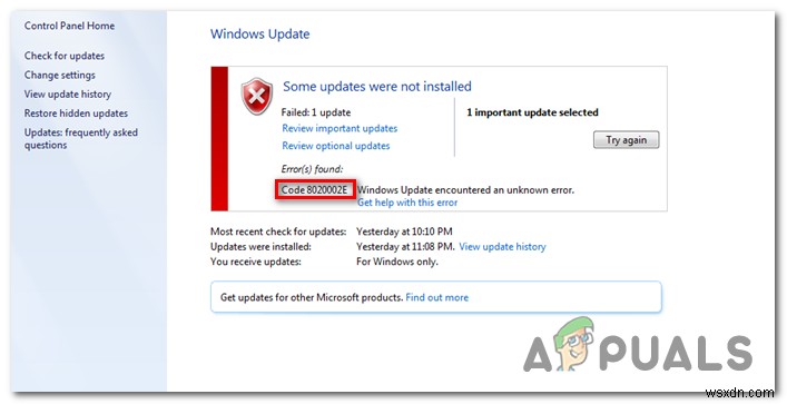 Windows 업데이트 오류 8020002E 해결 방법 완벽 가이드