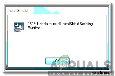 Windows에서 1607: InstallShield 스크립팅 런타임을 설치할 수 없습니다 오류 해결 방법