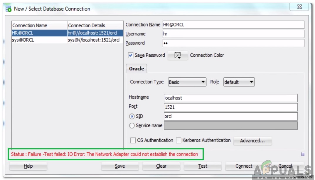 Oracle SQL IO 오류: 네트워크 어댑터가 연결을 설정할 수 없습니다 에러 해결 방법