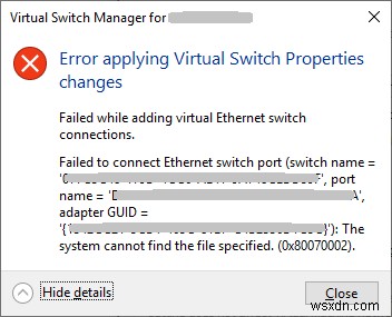 수정 방법: Hyper-V 2019 가상 스위치 생성 실패 오류 0x80070002 해결하기