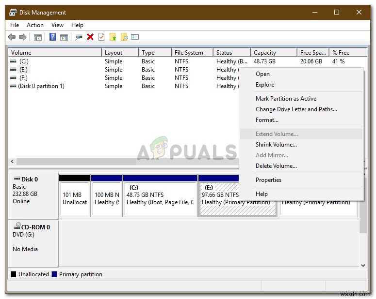 Windows 10에서 볼륨 확장 옵션이 회색으로 비활성화되는 문제 해결 방법