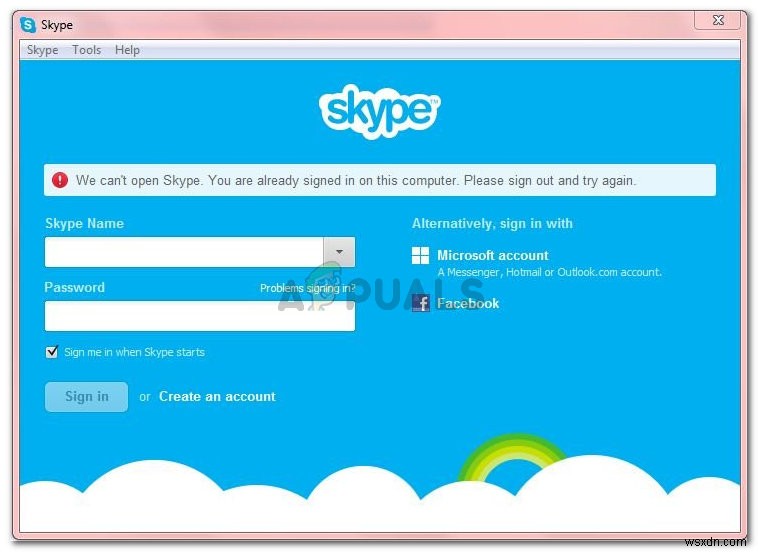 Skype를 열 수 없습니다. 이 컴퓨터에 이미 로그인되어 있습니다 오류 해결 방법