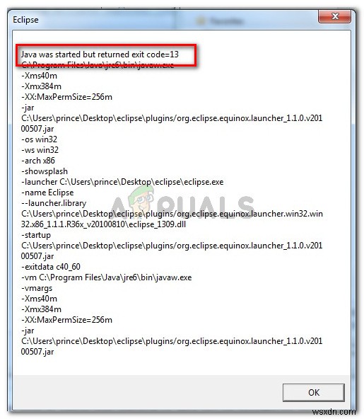 수정: Java가 시작되었지만 종료 코드=13을 반환했습니다 Eclipse 오류 해결 방법