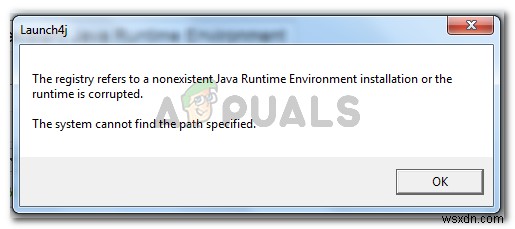 수정:  레지스트리가 존재하지 않는 Java Runtime Environment를 참조합니다  오류 해결 방법
