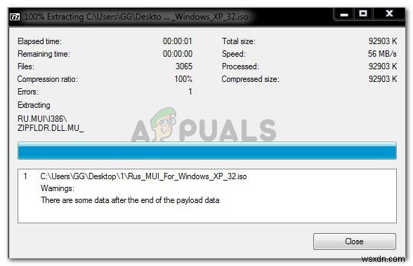 해결 방법: 7-Zip  페이로드 데이터 끝에 일부 데이터가 있습니다  경고 메시지 수정
