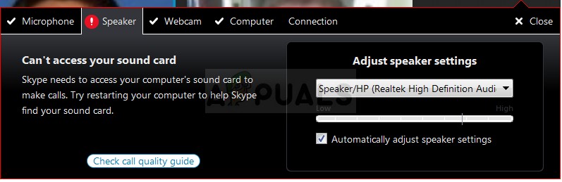 Skype에서 사운드 카드에 액세스할 수 없음 오류 해결 방법