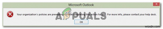 Outlook 조직의 정책으로 인해 이 작업을 완료할 수 없습니다 오류 해결 방법
