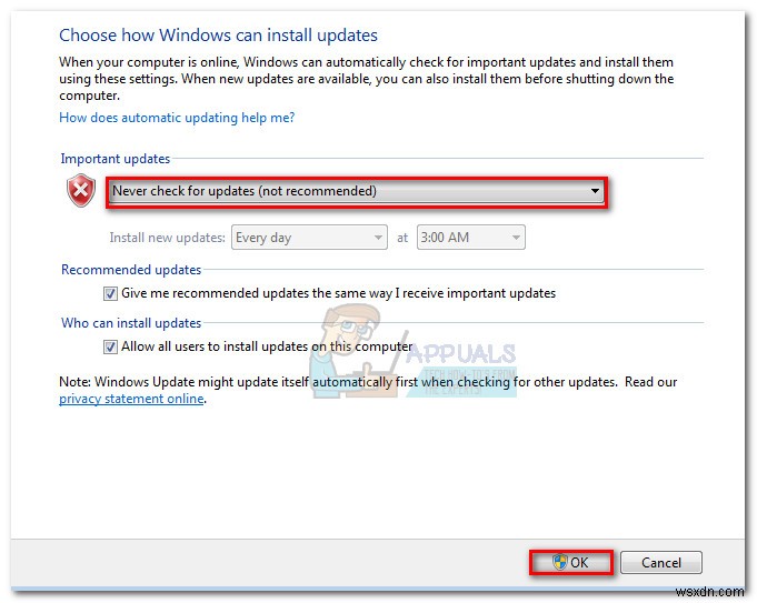 Windows Update 독립 실행형 설치 프로그램이  업데이트 검색 중 에서 멈추는 문제 해결 방법