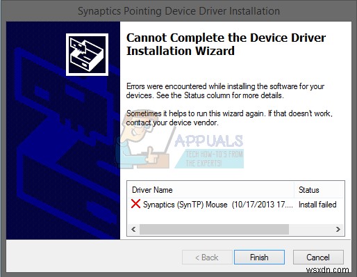 Windows 10에서 Synaptics 터치패드 드라이버 설치 오류 해결 방법