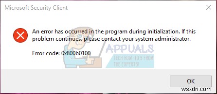Windows Defender 오류 코드 0x800b0100 해결 방법