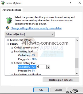 Windows 10에서 중요 배터리 수준(백분율) 변경하는 방법