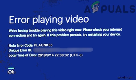 Hulu 오류 코드 PLAUNK65 해결 방법 – 동영상이 재생되지 않을 때