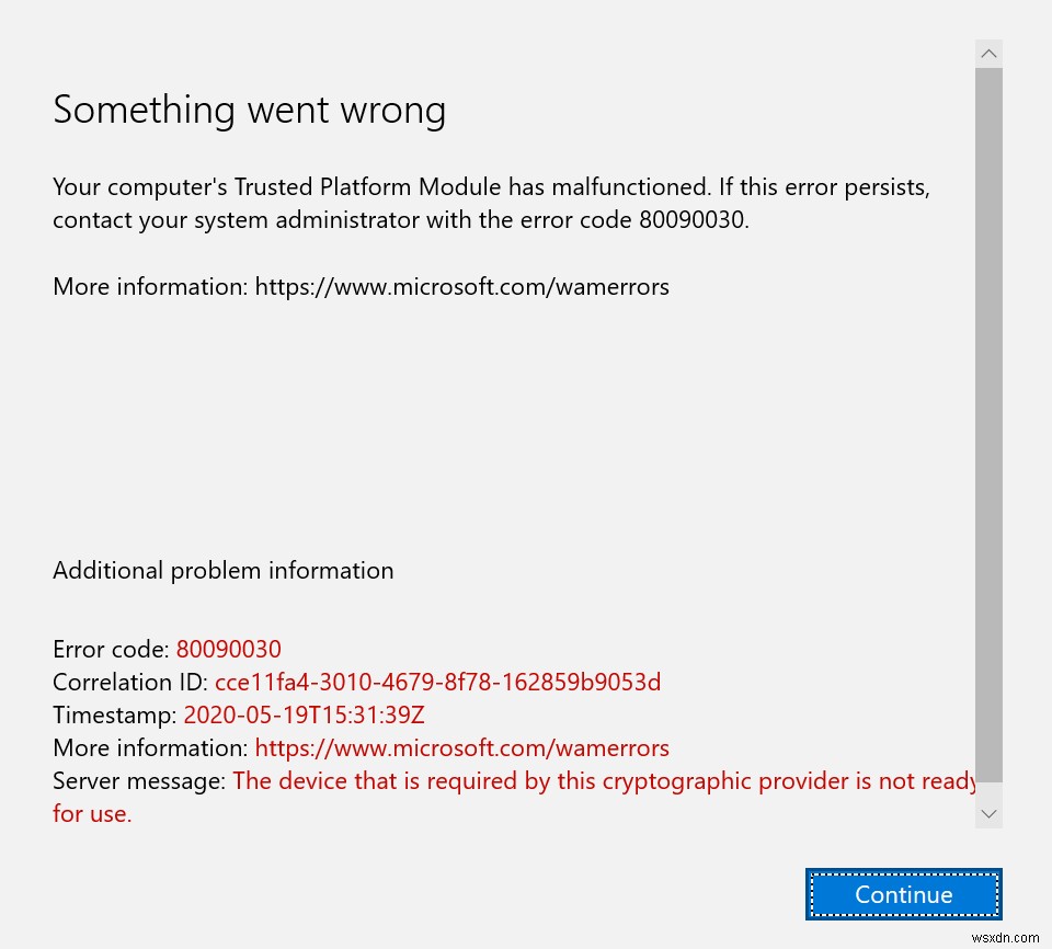 [해결] Windows 10 Outlook TPM(신뢰할 수 있는 플랫폼 모듈) 오류 코드 80090030 수정 방법