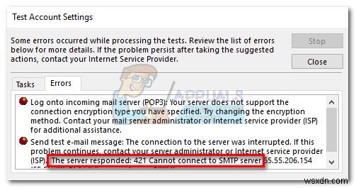 Outlook 421 SMTP 서버에 연결할 수 없음 오류 해결 방법