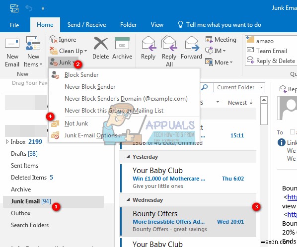 Outlook 2016에서 이메일이 정크·스팸 폴더로 이동하지 않도록 설정하는 방법