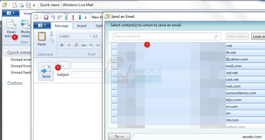 Windows Live Mail 2012에서 그룹 연락처로 여러 명에게 이메일 한 번에 보내는 방법