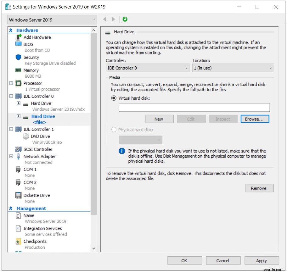 Hyper-V 2019 가상 머신에 가상 디스크를 추가하는 방법