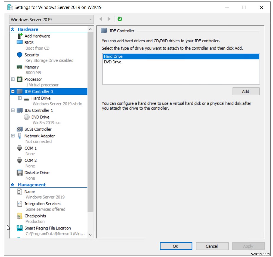 Hyper-V 2019 가상 머신에 가상 디스크를 추가하는 방법