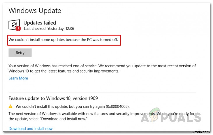 PC가 꺼져 있어 일부 업데이트를 설치할 수 없습니다 Windows 업데이트 오류 해결 방법
